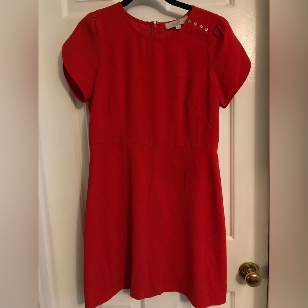 Red Loft short sleeve dress with button and butterfly cap sleeve detail